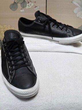 Converse All Star Black Leather Low Top Shoes Size 11